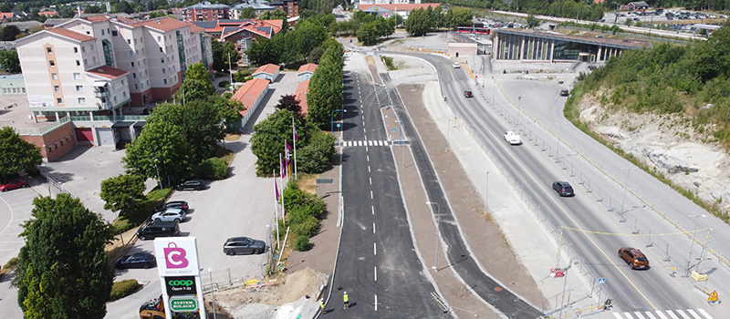 Vybild Stockholmsvägen mellan Stationsrondellen och Centrumrondellen.