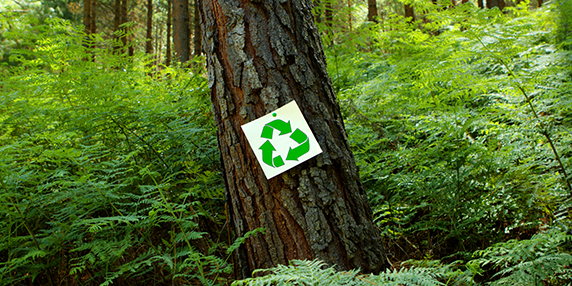 Återvinningssymbol på miljömärkt papper